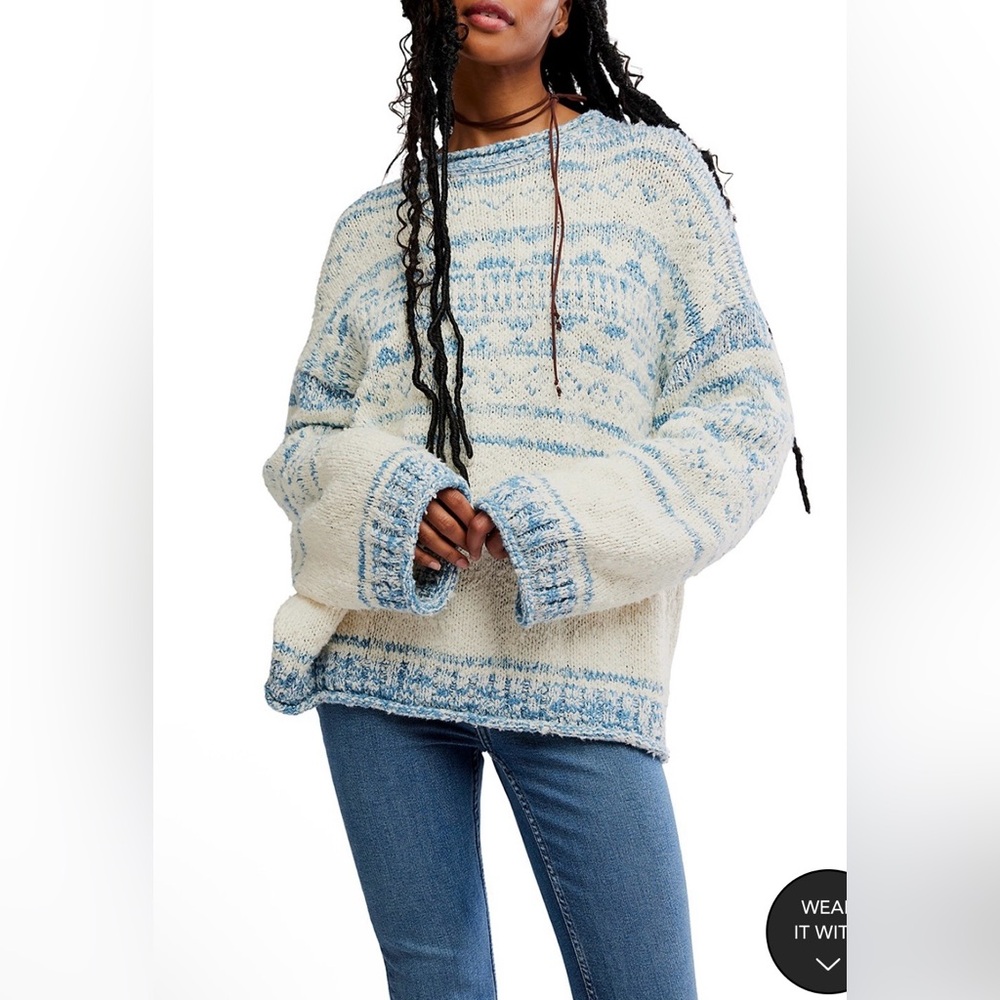 Free People Dani Printed Sweater EUC XL
